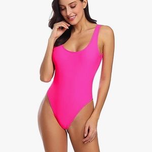 Neon Pink 80s Swimsuit